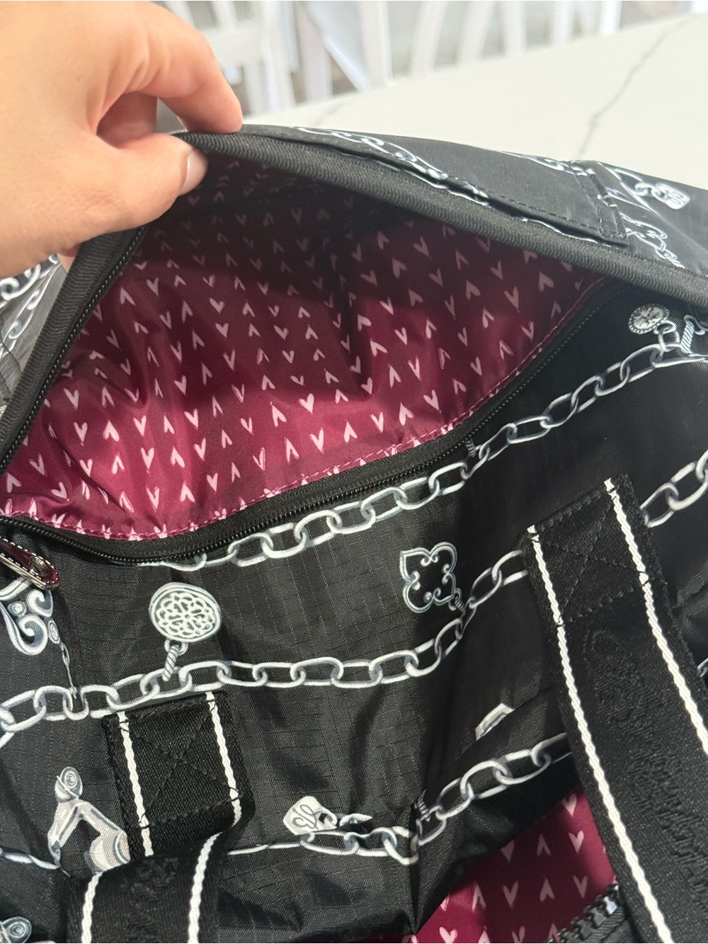 NWOT "Links of Love" Brighton Jetsetter Duffle Bag in black & white - Picture 8 of 16
